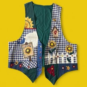 Vintage Colorful Patchwork Vest with Sunflower Design •handmade•